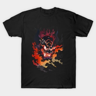 Traditional Oni Mask In Flames T-Shirt